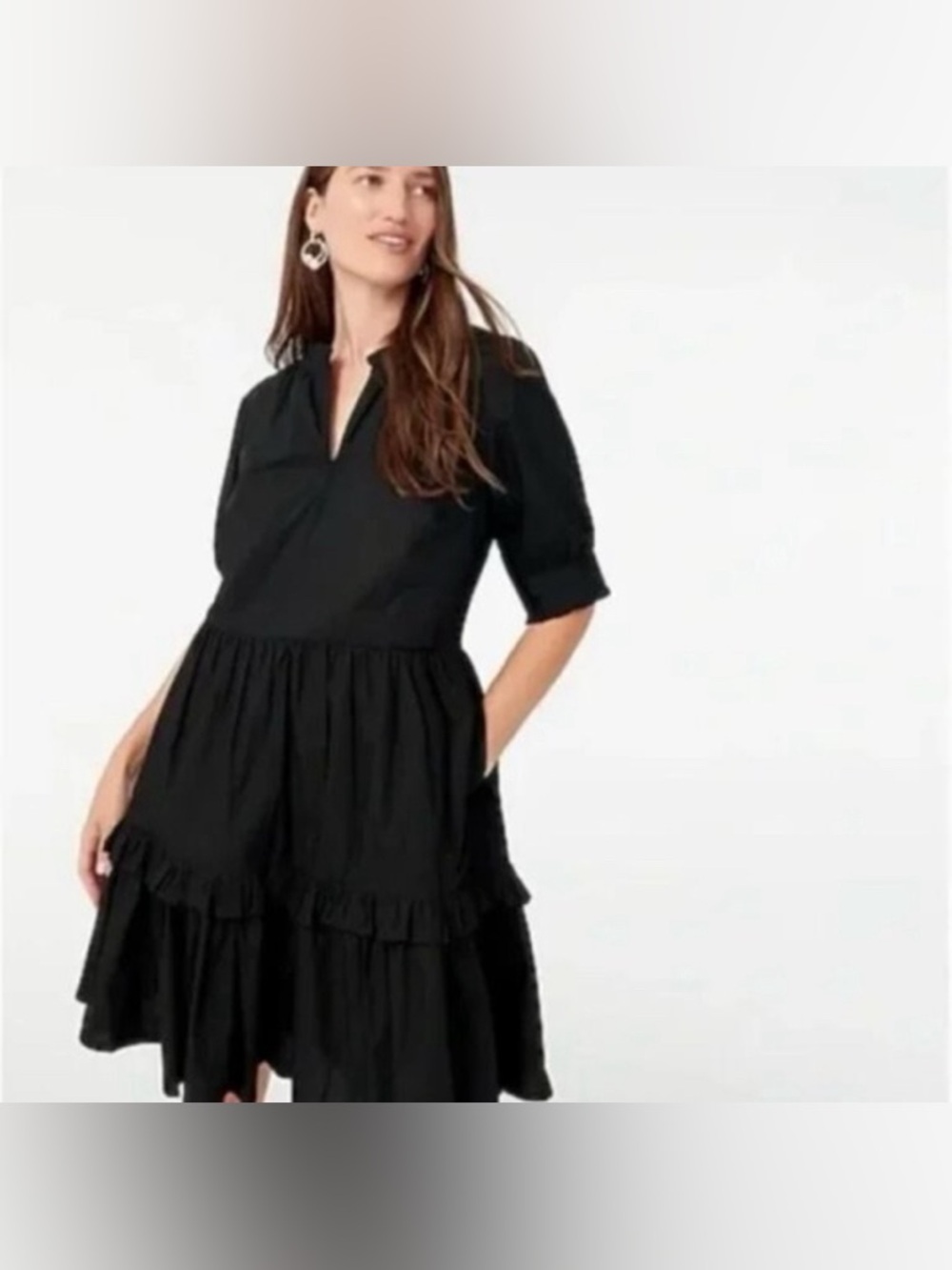 J.Crew Black Tiered V-Neck Short Sleeve Dress